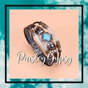 Turquoise and Black PU Leather Multiple Layer Bracelet